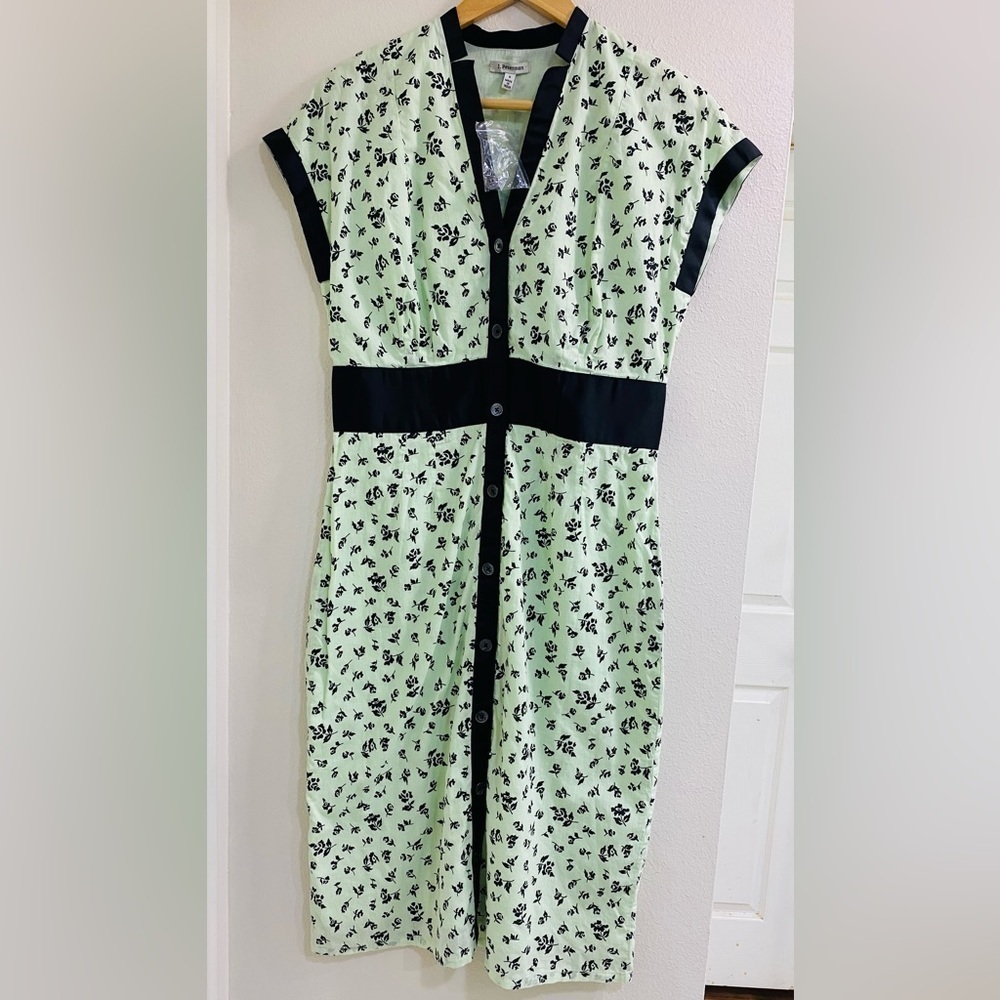 NWOT J. Peterman Black and Green Floral Dress Size 6